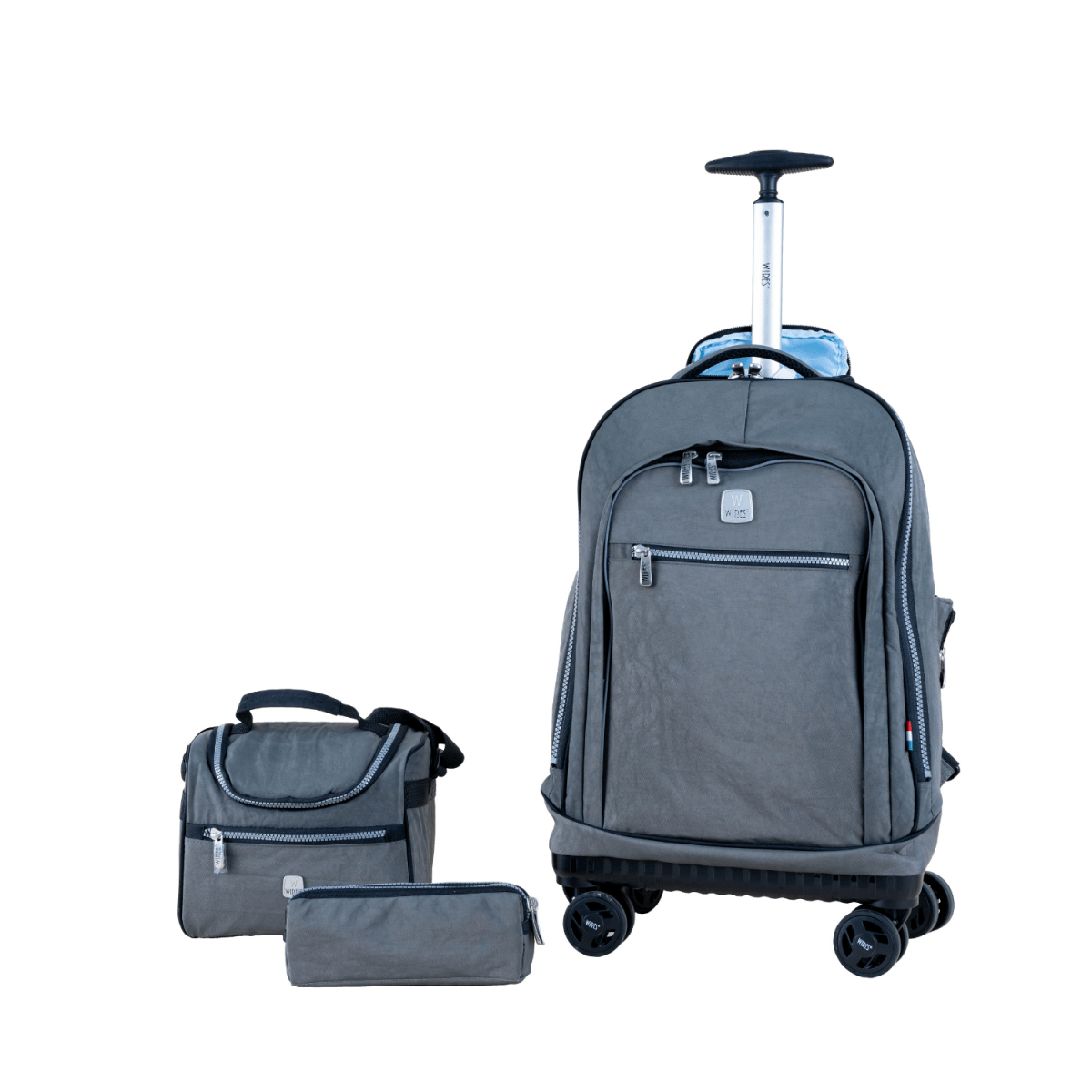 Dark Grey 4 - Wheels School Backpack Trolley Set (Lunch bag & Pencil Case) - MOON - Back 2 School - Wires